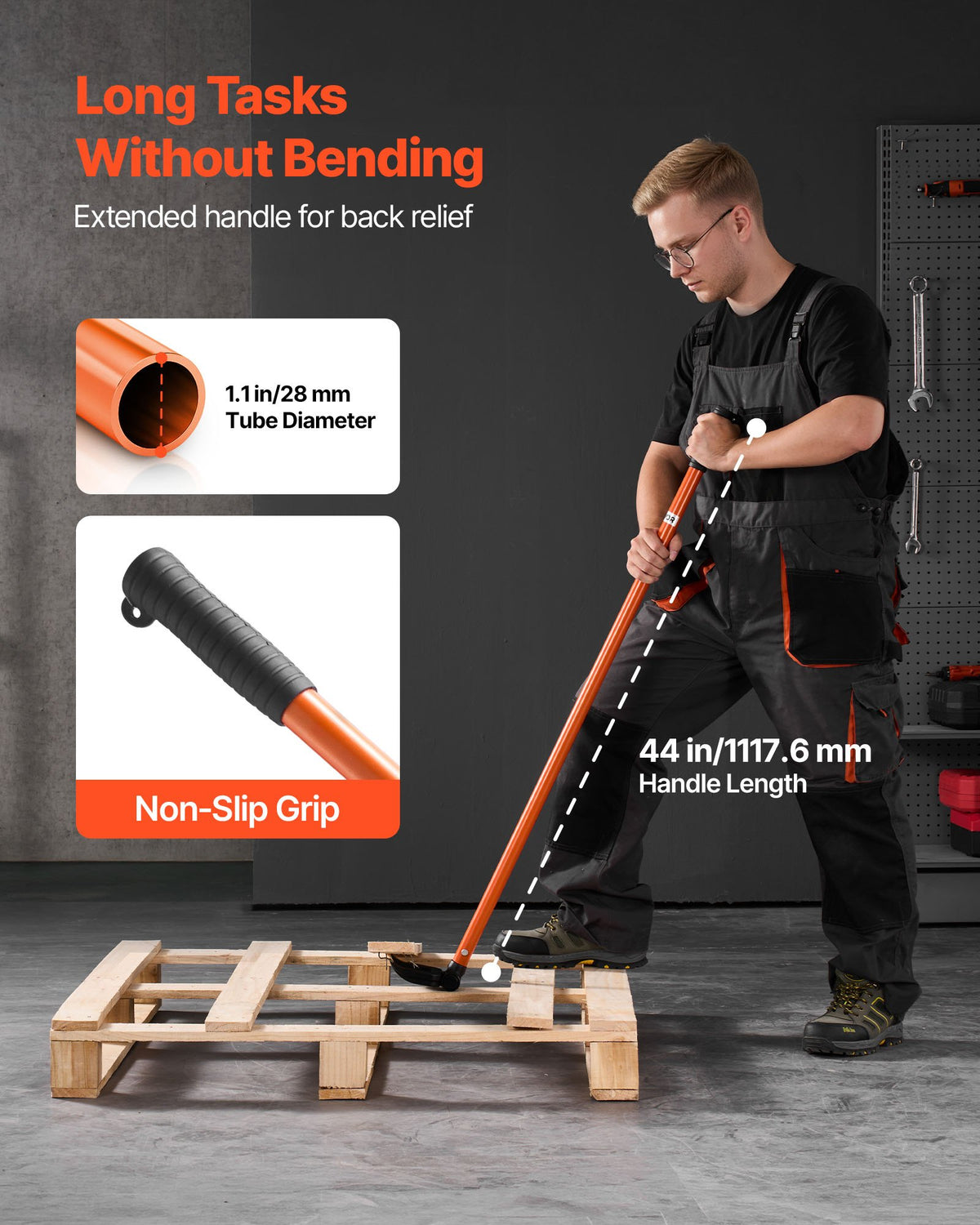 VEVOR Pallet Buster Demolition Tool, 1.1 m Carbon Steel Handle, 907 kg Load Capacity, Reinforced Instrument for Floor, Frame, Roof and Cladding Removal