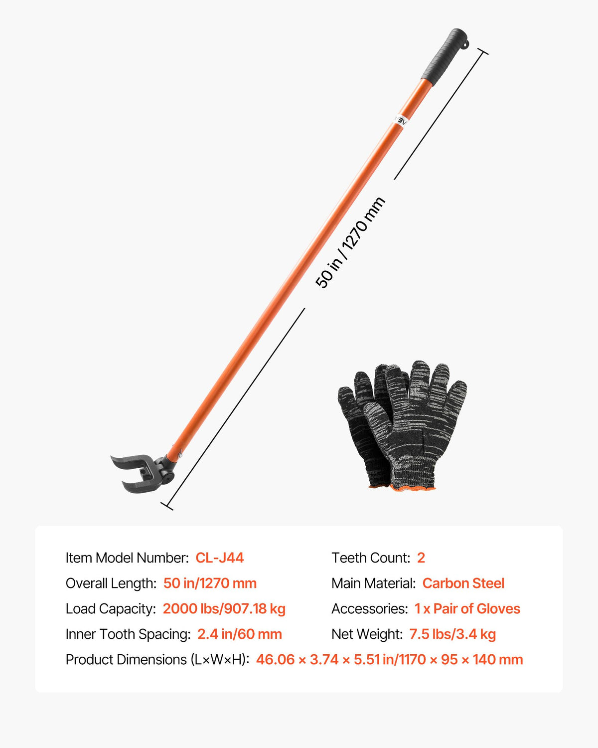 VEVOR Pallet Buster Demolition Tool, 1.1 m Carbon Steel Handle, 907 kg Load Capacity, Reinforced Instrument for Floor, Frame, Roof and Cladding Removal