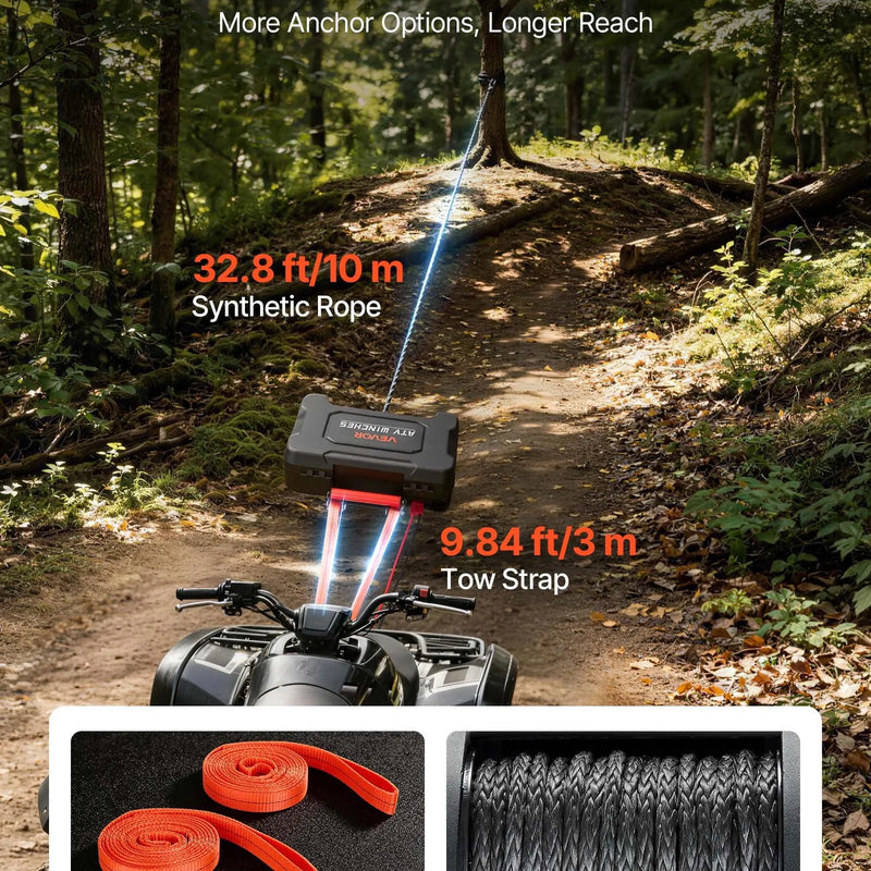 VEVOR pārnēsājama elektriskā vinča 2041 kg, 12 V DC, ar sintētisko trosi, bezvadu un vadu tālvadību, atgūšanas komplektu, ATV/UTV bezceļiem