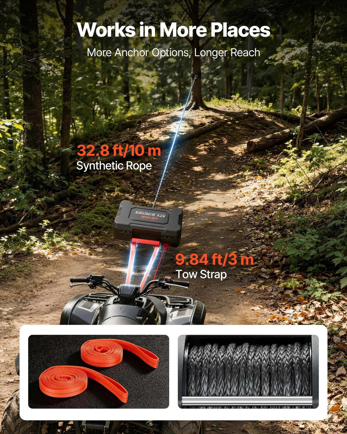 VEVOR pārnēsājama elektriskā vinča 2041 kg, 12 V DC, ar sintētisko trosi, bezvadu un vadu tālvadību, atgūšanas komplektu, ATV/UTV bezceļiem