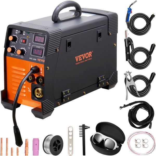 VEVOR MIG metināšanas aparāts 200 A, 3-in-1 MIG / Lift TIG / MMA (Stick) metināšanas iekārta, 220 V, ar IGBT līdzstrāvas invertoru un digitālo displeju