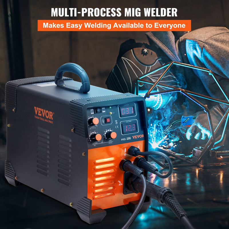 VEVOR MIG metināšanas aparāts 200 A, 3-in-1 MIG / Lift TIG / MMA (Stick) metināšanas iekārta, 220 V, ar IGBT līdzstrāvas invertoru un digitālo displeju