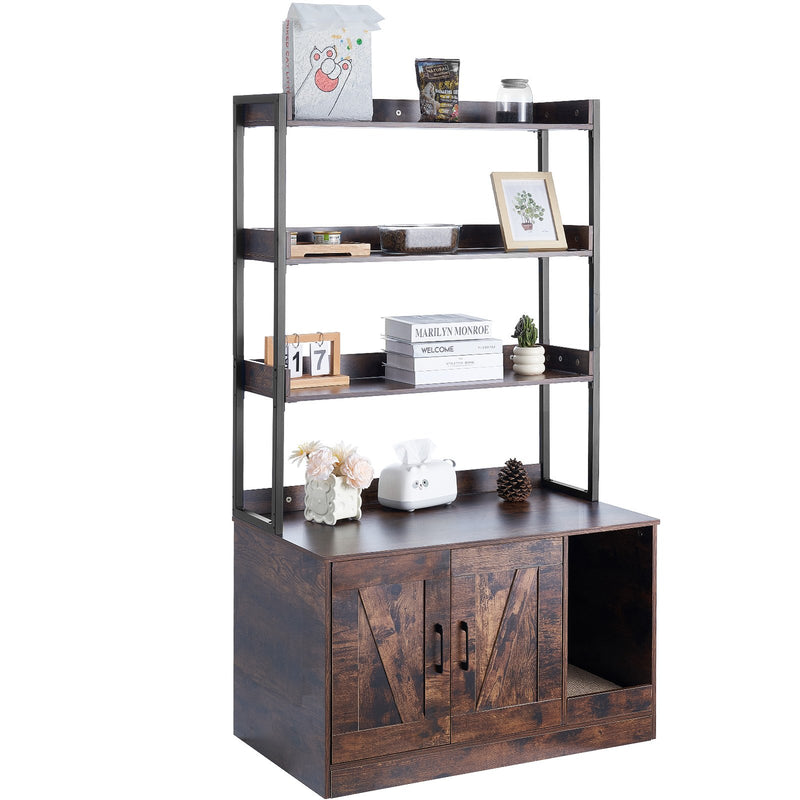 VEVOR kaķu tualetes skapītis ar 3 plauktiem, 85 × 49 × 149 cm, tumši brūns
