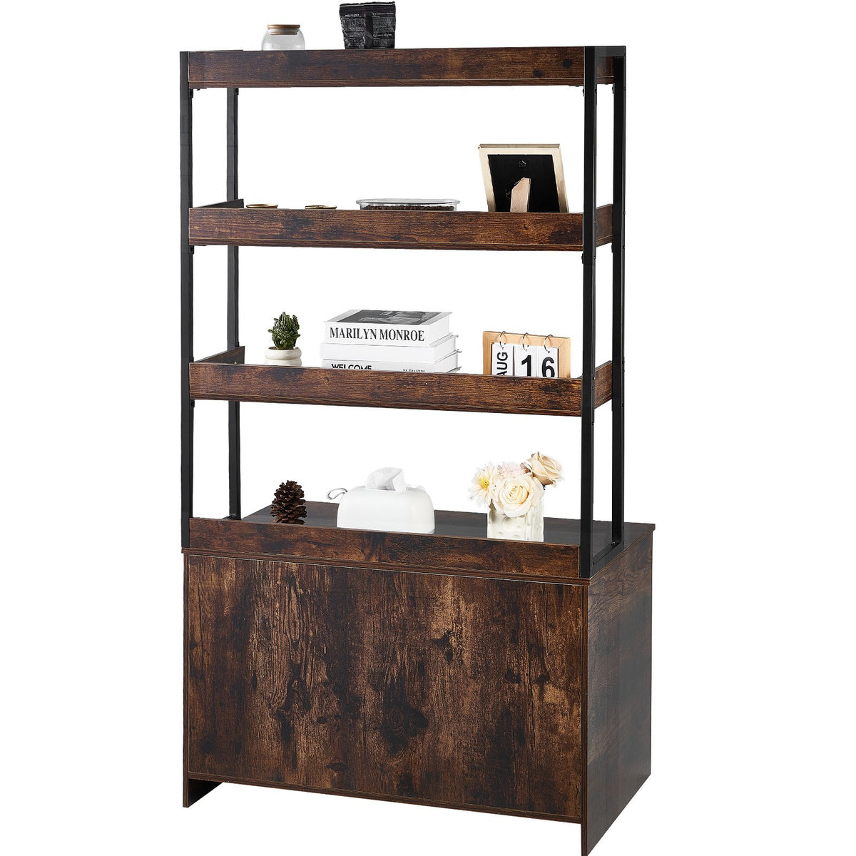 VEVOR Cat Litter Box Cabinet with 3 Shelves, 85 × 49 × 149 cm, Dark Brown