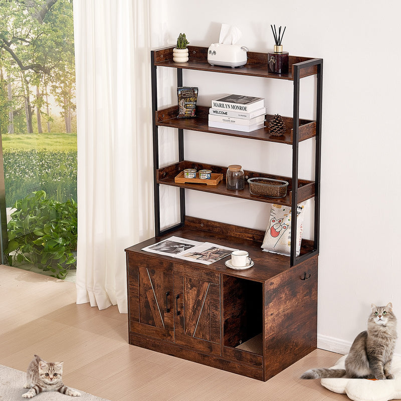 VEVOR kaķu tualetes skapītis ar 3 plauktiem, 85 × 49 × 149 cm, tumši brūns