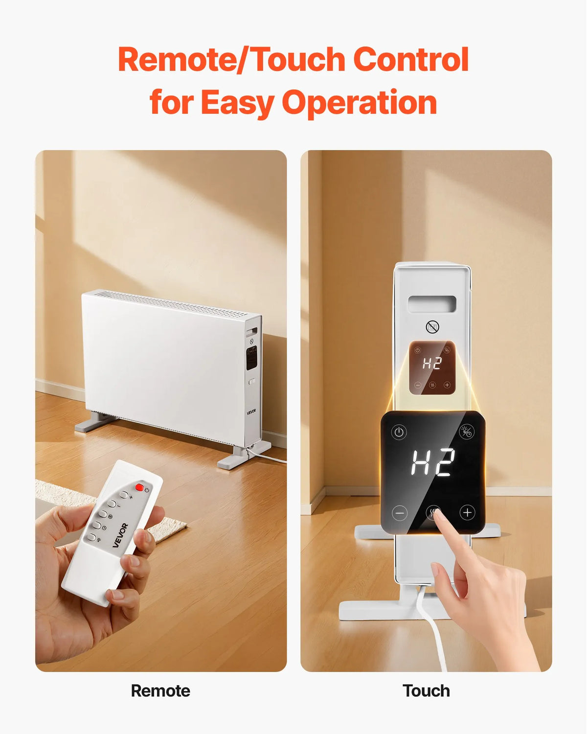 Convection Panel Heater 2000 W, Electric Room Heater with Remote Control and Touch Display, 3 Modes, 24 h Timer, Freestanding or Wall-Mounted, Tip-Over and Overheat Protection, for Home and Office