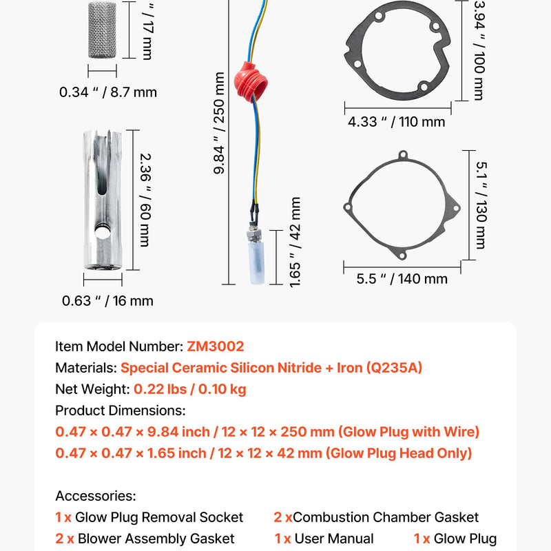 8V kvēlsveces remonta komplekts ar izsmidzināšanas sietiņu, saderīgs ar 2-8 kW dīzeļgaisa sildītājiem automašīnām un kravas auto