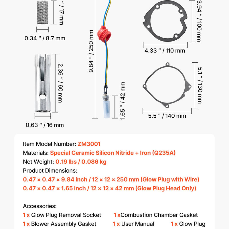 8V kvēlsveces remonta komplekts dīzeļa apsildes ierīcei ar aizdedzes spraudni un atomizācijas sietu, saderīgs ar 2 kW / 5 kW / 8 kW dīzeļa gaisa sildītāju modeļiem automašīnām, kravas auto un laivām