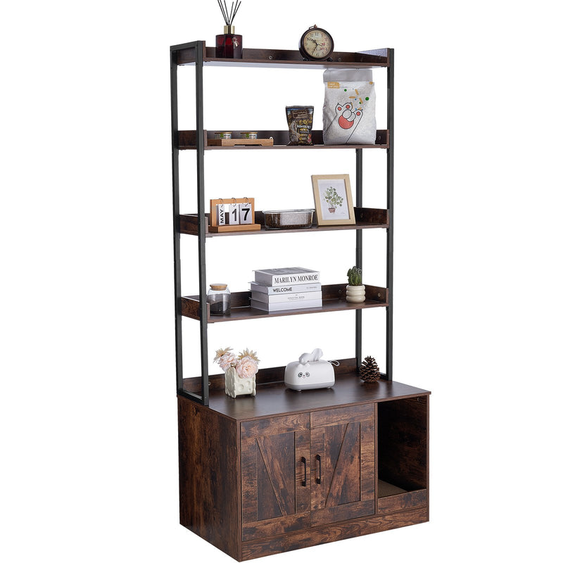 VEVOR slēptā kaķu tualetes kaste –  koka, mēbele ar 4 plauktiem