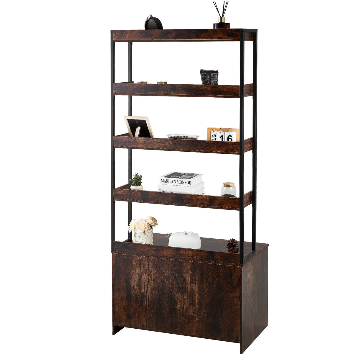 VEVOR kassiliivakasti kapp peidetud liivakasti ja 4 riiuliga, 85 × 49 × 184 cm, tumepruun