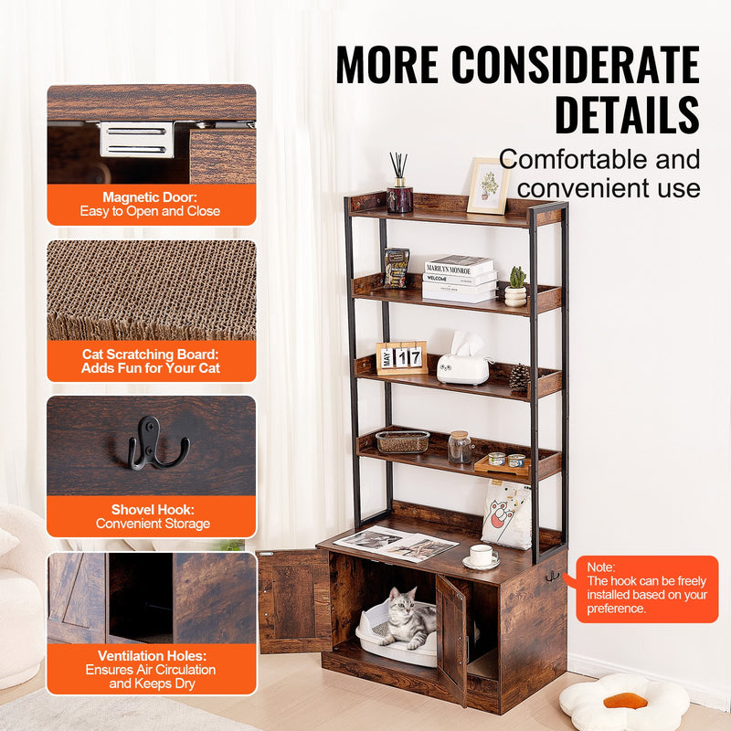 VEVOR slēptā kaķu tualetes kaste –  koka, mēbele ar 4 plauktiem