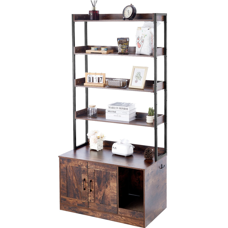 VEVOR slēptā kaķu tualetes kaste –  koka, mēbele ar 4 plauktiem