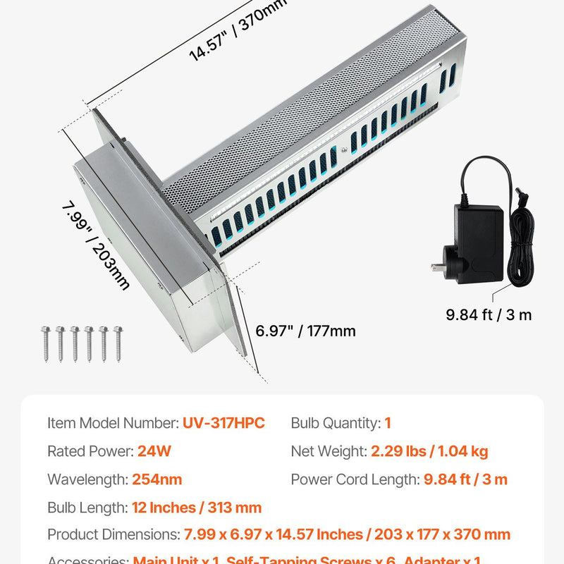 VEVOR 30 cm HVAC gaisa attīrītājs visai mājai, 24 W, ar gaismu, PCO oglekļa tehnolo