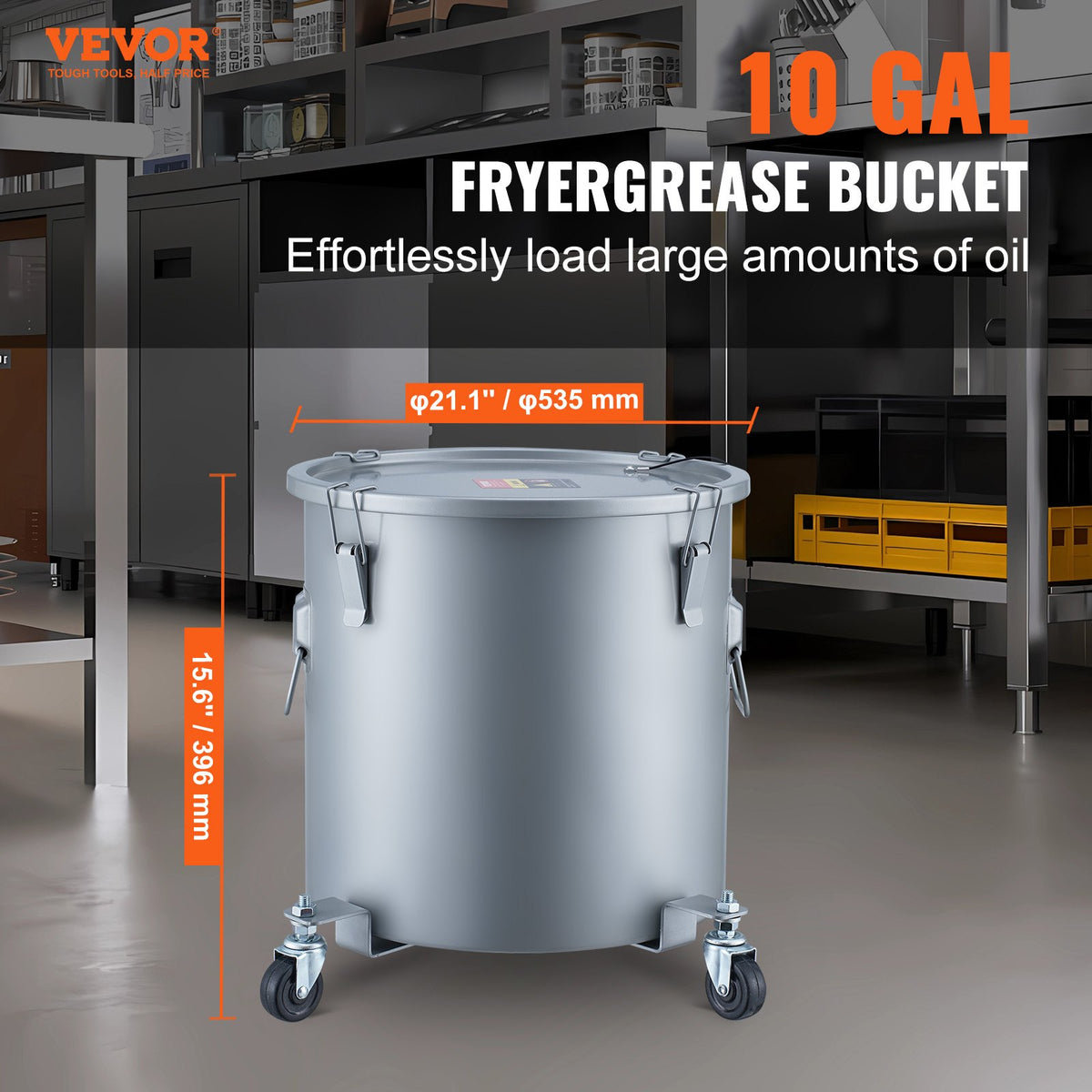 VEVOR Oil Fryer Tank 37.9 l with Wheels, Lid and Filter Bag, Rust-Resistant