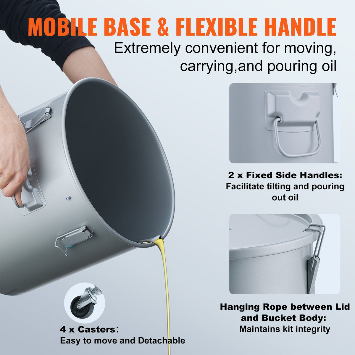 VEVOR Oil Fryer Tank 37.9 l with Wheels, Lid and Filter Bag, Rust-Resistant
