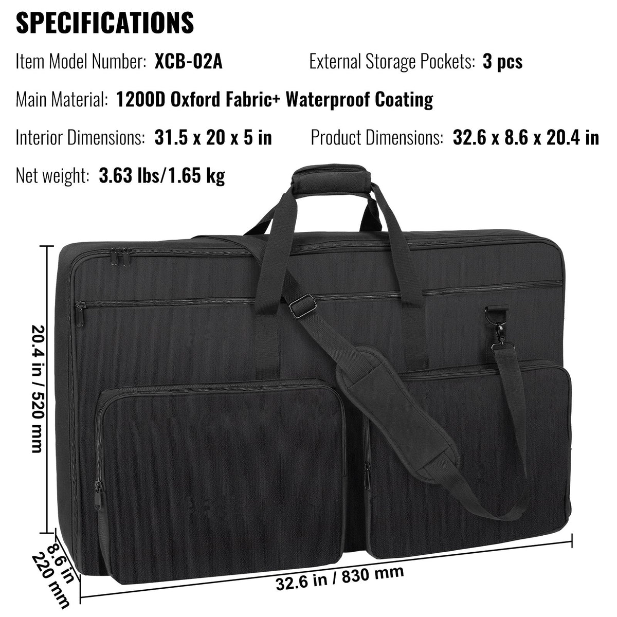 VEVOR polsterēta DJ miksera soma 83 × 22 × 52 cm, 1200D, ar plecu siksnu
