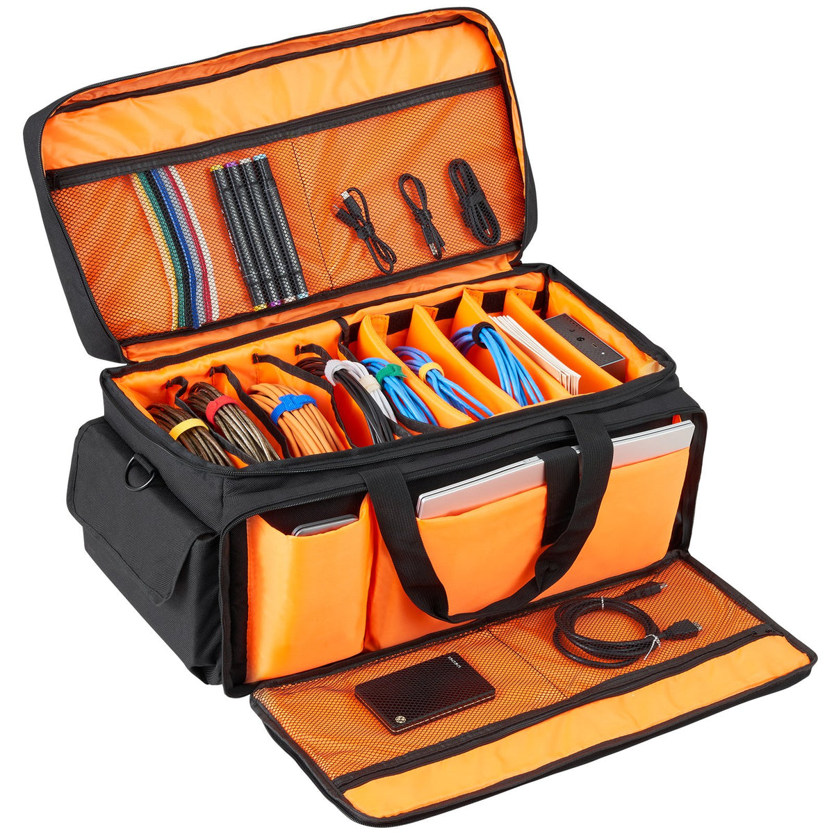 VEVOR DJ-kaablikott 60 × 30 × 32 cm, 1200D, 9 eemaldatavat vahet, õlarihmaga