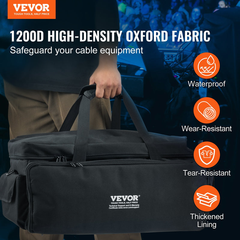 VEVOR DJ kabeļu soma, 1200D Oxford audums, ar 9 izņemamiem nodalījumiem, pleca siksnu (1,5 m), plastmasas pamatni, 60 × 30 × 32 cm, DJ aprīkojumam un mūzikas aksesuāriem