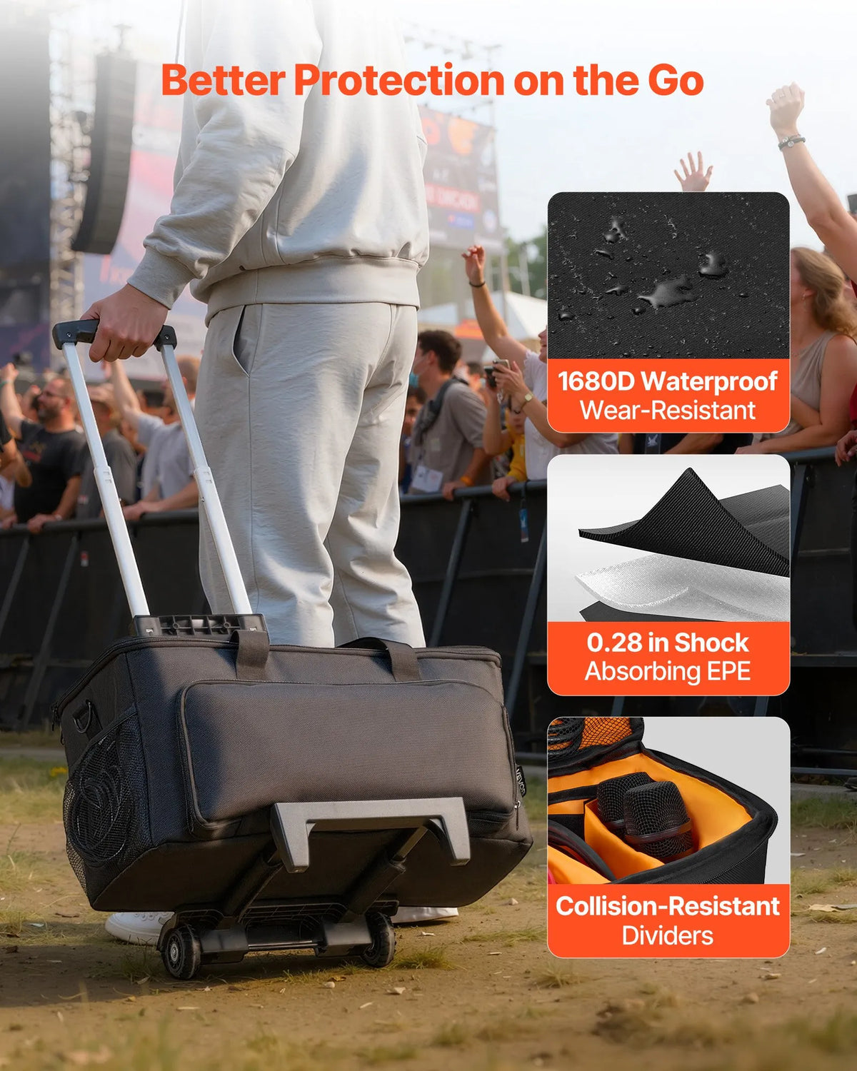 VEVOR DJ Cable Bag with Wheels, 1680D, 6 Removable Compartments, Music Equipment Storage