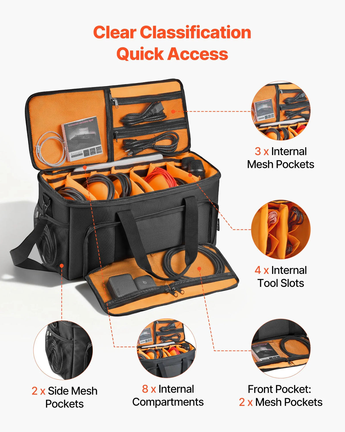 VEVOR DJ Cable Bag with Wheels, 1680D, 6 Removable Compartments, Music Equipment Storage
