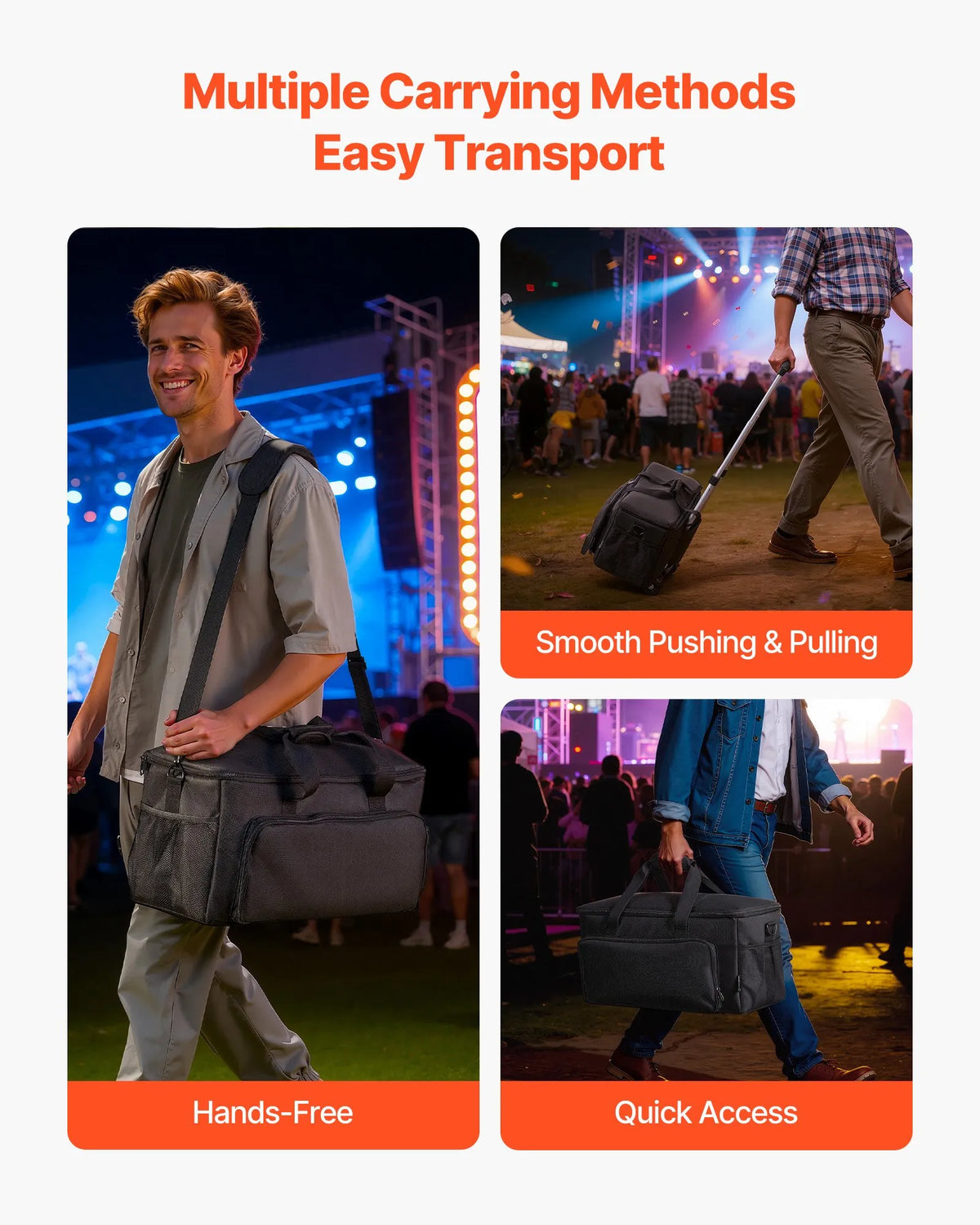 VEVOR DJ Cable Bag with Wheels, 1680D, 6 Removable Compartments, Music Equipment Storage