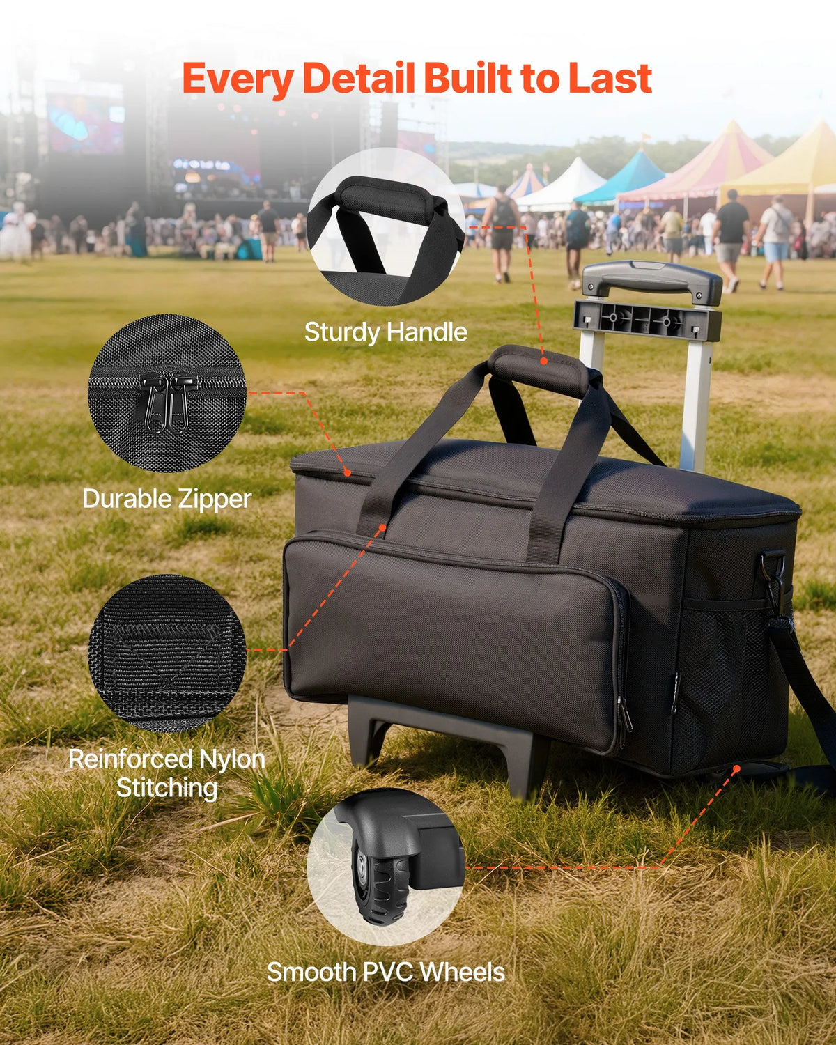 VEVOR DJ Cable Bag with Wheels, 1680D, 6 Removable Compartments, Music Equipment Storage