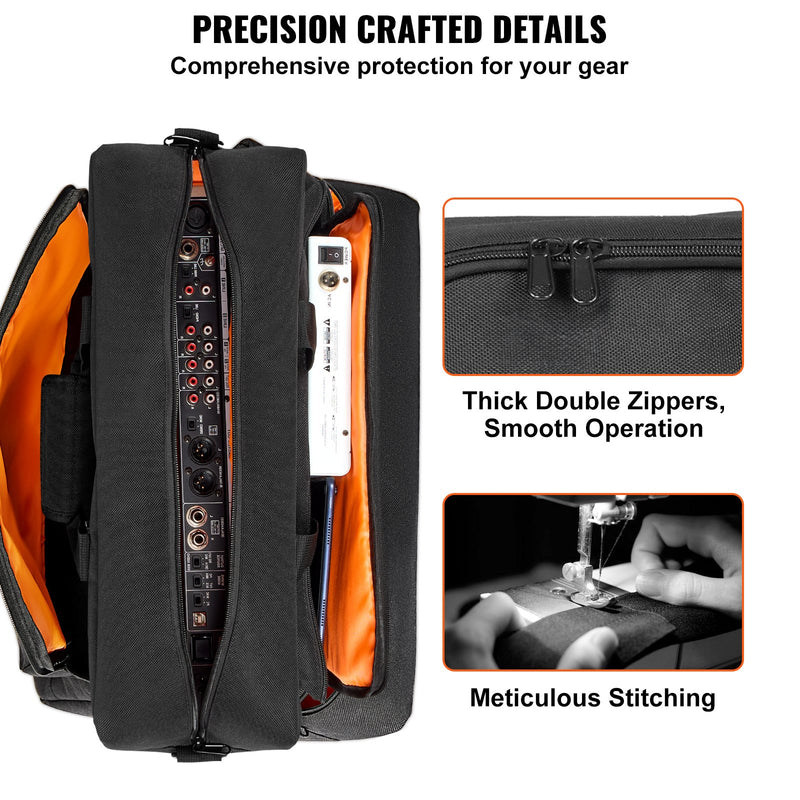 VEVOR polsterēta DJ miksera soma, 1200D Oxford audums, 1,5 m noņemama pleca siksna, 10 mm polsterējums, 490 × 220 × 390 mm uzglabāšanas soma DJ kontrolierim ar kabatu