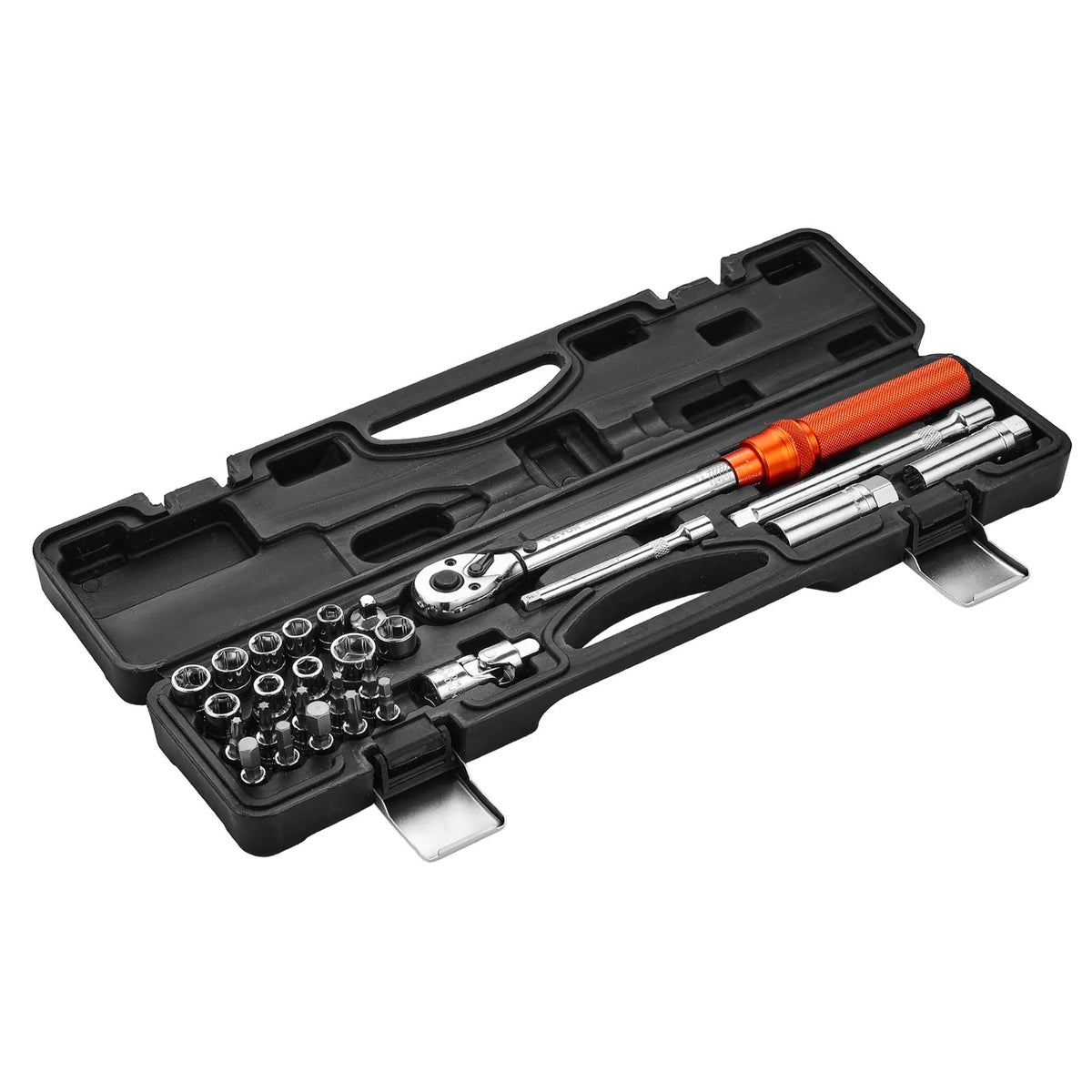 VEVOR Click-Type Torque Wrench Set, 9.5 mm Square, 5–60 Nm Torque Range, Bidirectional Operation, 72-Tooth Mechanism, ±3% Accuracy, with Sockets, Bits, Extension, Spark Plug Socket and Adapter, Orange