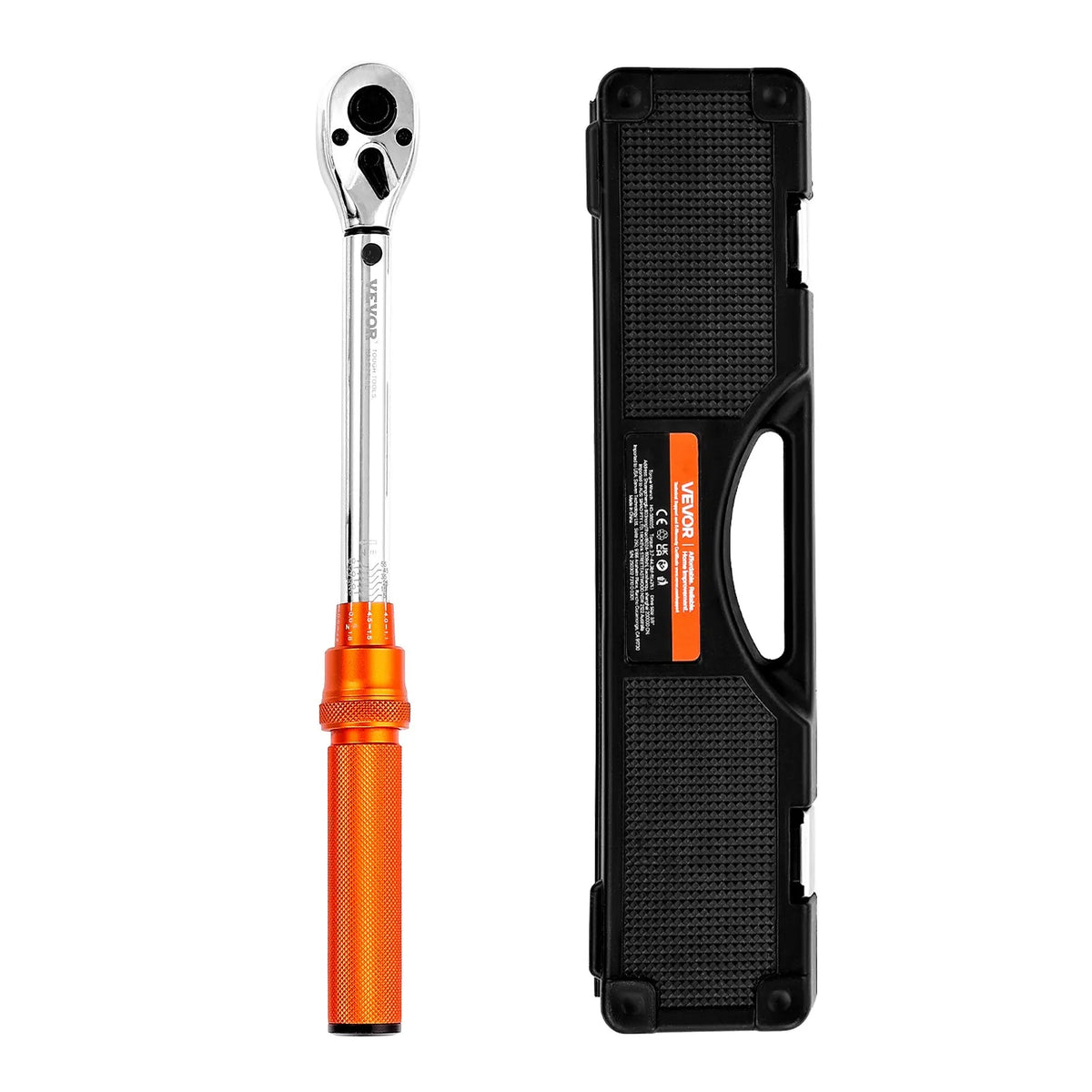 VEVOR Click-Type Torque Wrench Set, 9.5 mm Square, 5–60 Nm Torque Range, Bidirectional Operation, 72-Tooth Mechanism, ±3% Accuracy, with Sockets, Bits, Extension, Spark Plug Socket and Adapter, Orange