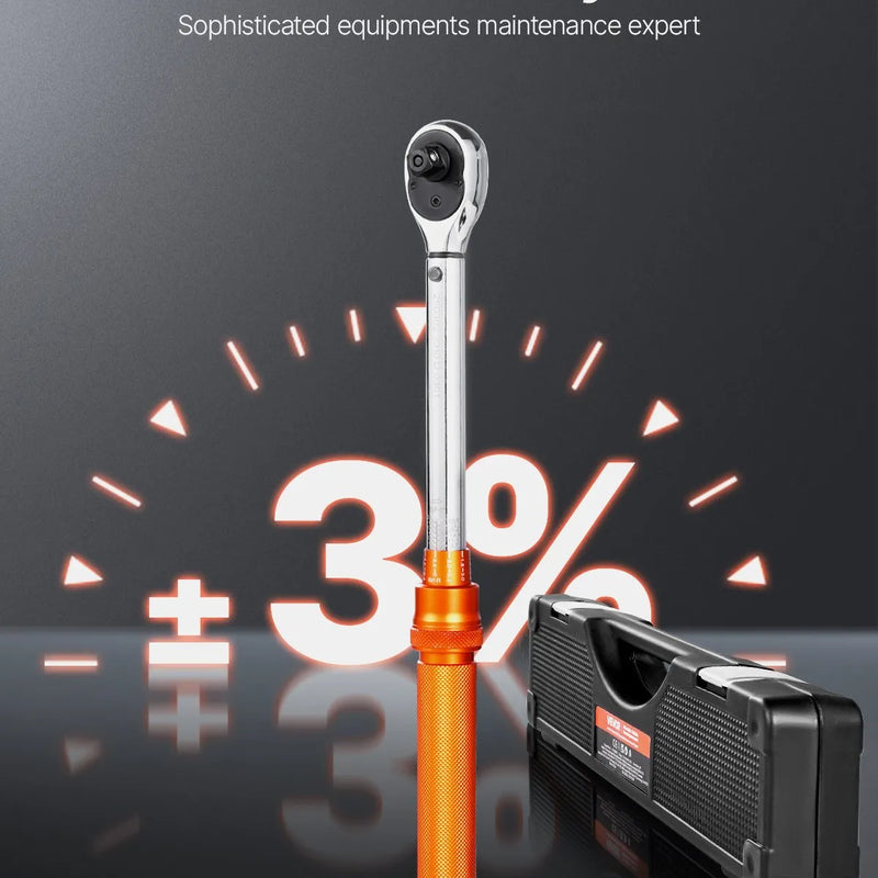 Griezes momenta atslēgu komplekts 5-60 N-m, divvirzienu, 72 zobu, ±3 % precizitāte, ar uzgaļiem un adapteri, oranžs