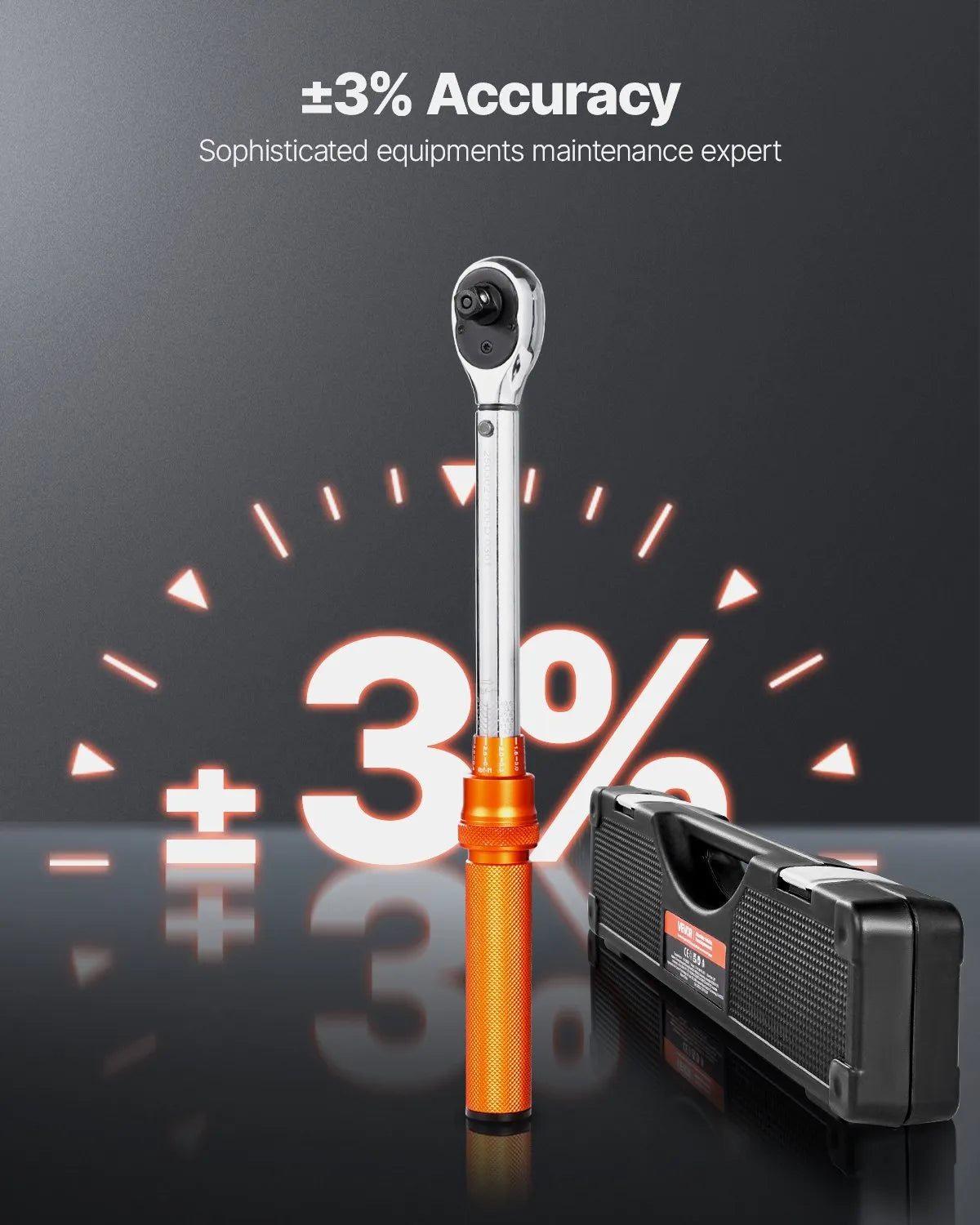 VEVOR Click-Type Torque Wrench Set, 9.5 mm Square, 5–60 Nm Torque Range, Bidirectional Operation, 72-Tooth Mechanism, ±3% Accuracy, with Sockets, Bits, Extension, Spark Plug Socket and Adapter, Orange