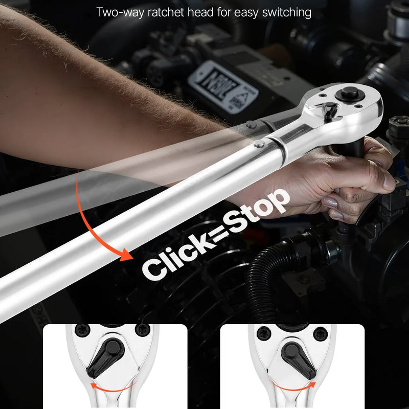 Klikšķa tipa griezes atslēga 19 mm, 136-814 Nm, divvirzienu darbība