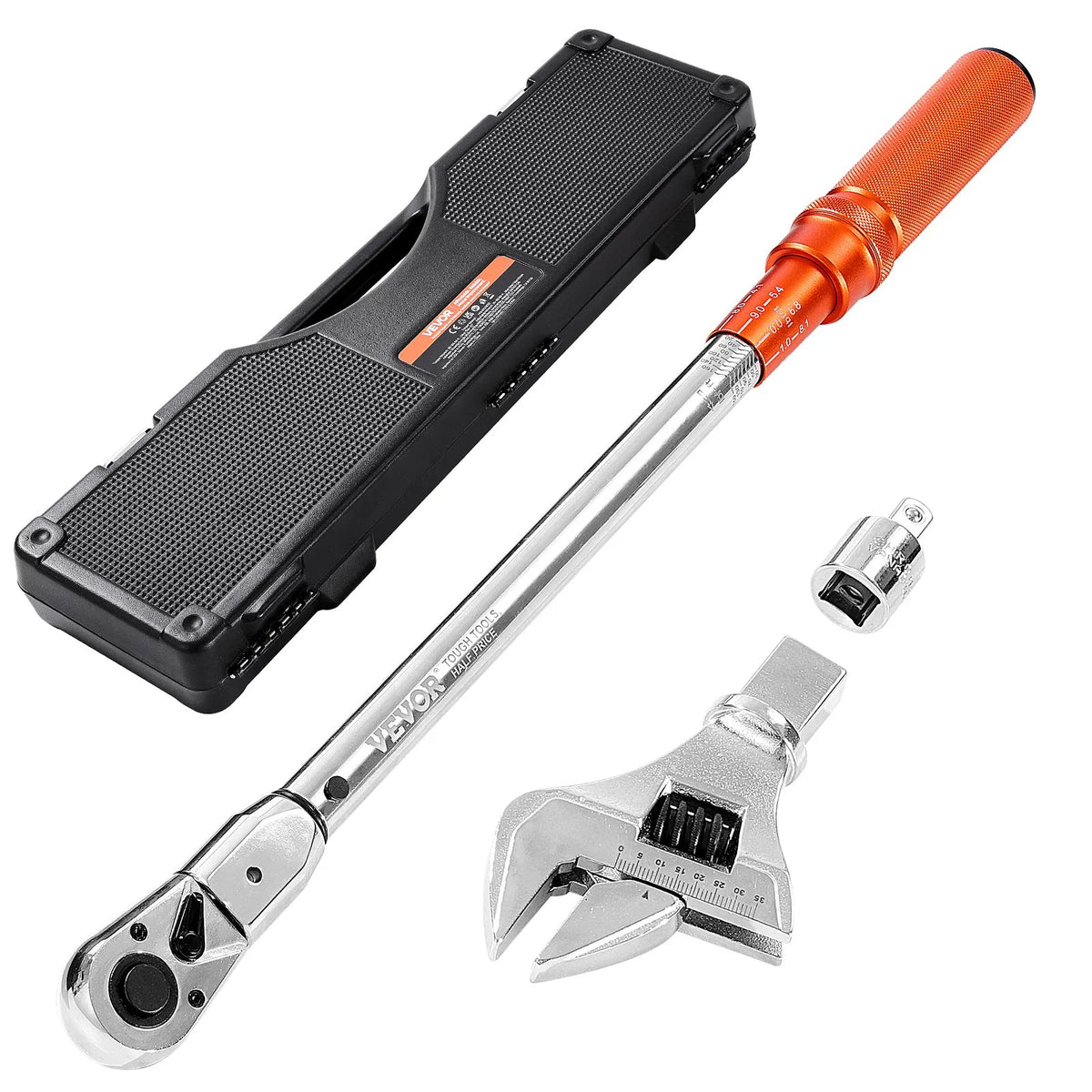 VEVOR Adjustable Click Type Torque Wrench, 12.7 mm Drive, 27–217 N·m Range, Bidirectional Operation with Dual Scale, 72 Tooth Mechanism, ±2% Accuracy, with Interchangeable Socket Adapter and Ratchet Head
