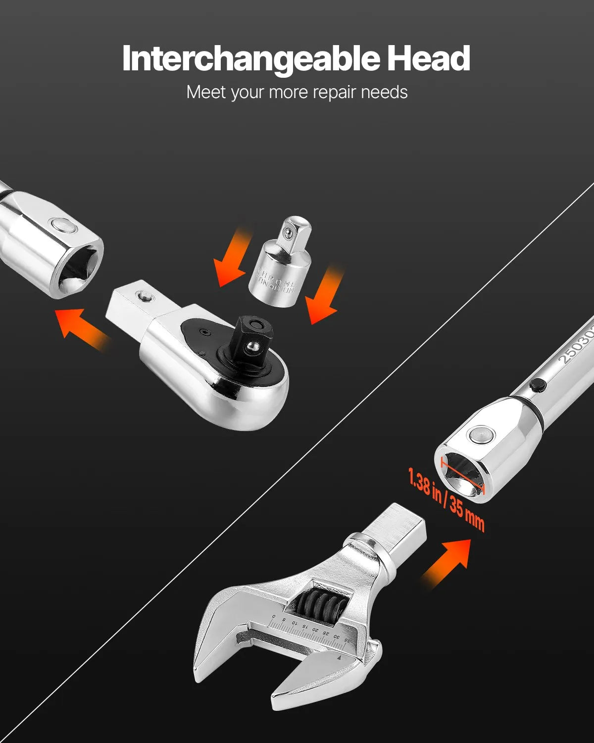 VEVOR Adjustable Click Type Torque Wrench, 12.7 mm Drive, 27–217 N·m Range, Bidirectional Operation with Dual Scale, 72 Tooth Mechanism, ±2% Accuracy, with Interchangeable Socket Adapter and Ratchet Head