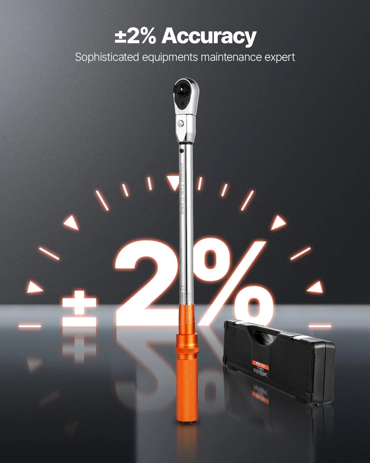 VEVOR Adjustable Click Type Torque Wrench, 12.7 mm Drive, 27–217 N·m Range, Bidirectional Operation with Dual Scale, 72 Tooth Mechanism, ±2% Accuracy, with Interchangeable Socket Adapter and Ratchet Head