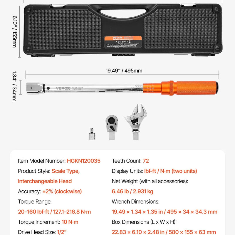 Regulējama klikšķa momentatslēga, 12,7 mm, 27,1–216,8 Nm
