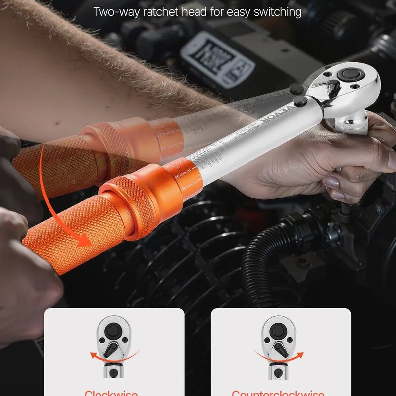 Klikšķa momentatslēgu komplekts, 6,35 mm, 2,3–27,1 Nm, oranža