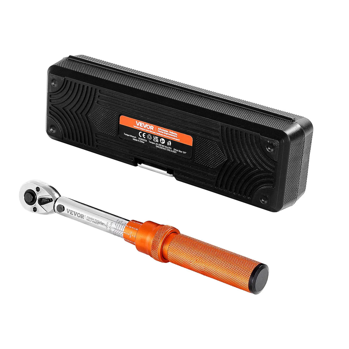 VEVOR Click-Type Torque Wrench Set, 6.35 mm Drive, 2.3–22.6 N·m Range, Bidirectional with Dual Scale, 72-Tooth Mechanism, ±3% High Precision, with Socket Set and Extension Bar, Bicycle Repair, Orange