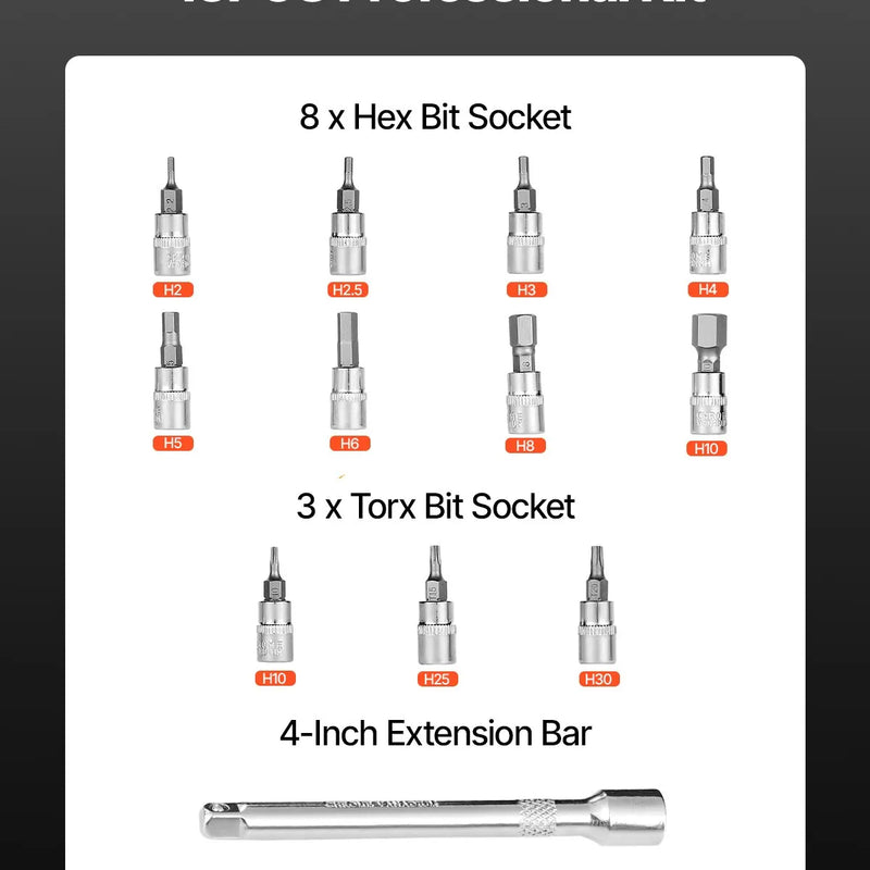 Klikšķa momentatslēgu komplekts, 6,35 mm, 2,3–22,6 Nm, oranža
