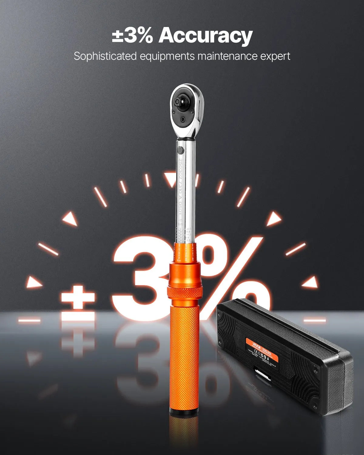 VEVOR Click-Type Torque Wrench Set, 6.35 mm Drive, 2.3–22.6 N·m Range, Bidirectional with Dual Scale, 72-Tooth Mechanism, ±3% High Precision, with Socket Set and Extension Bar, Bicycle Repair, Orange