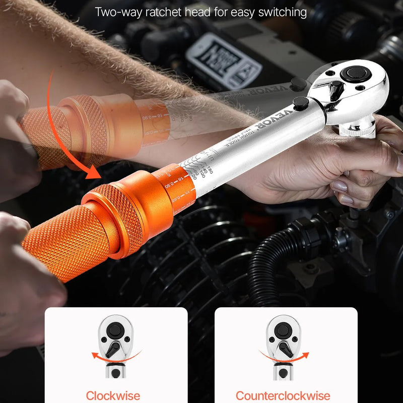 Klikšķa momentatslēgu komplekts, 6,35 mm, 2,3–22,6 Nm, oranža