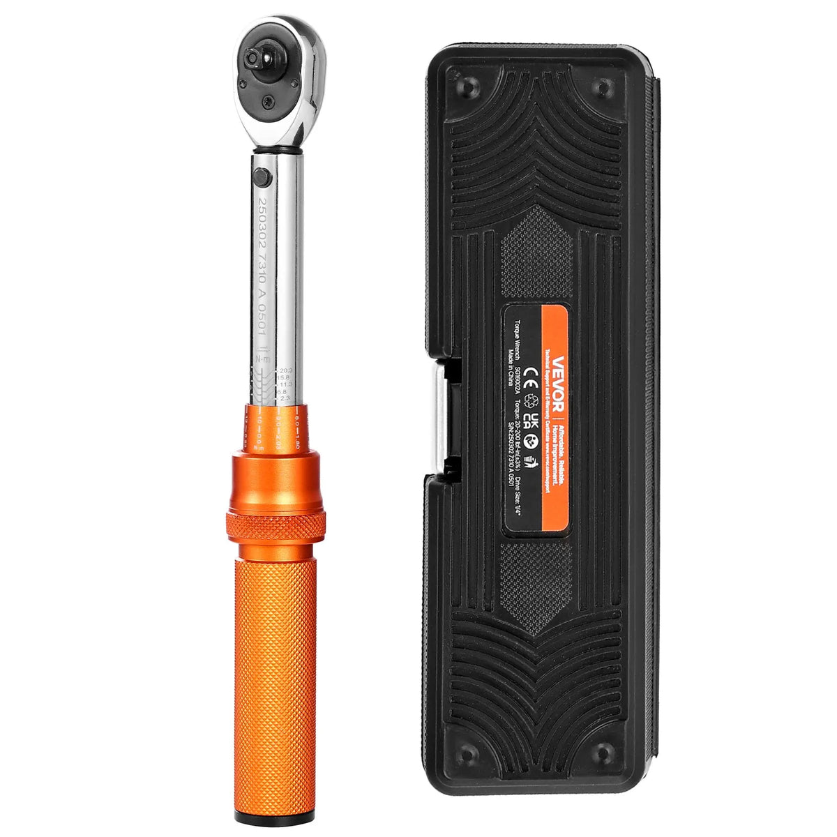 VEVOR Click-Type Torque Wrench Set, 6.35 mm Drive, 2.3–22.6 N·m Range, Bidirectional with Dual Scale, 72-Tooth Mechanism, ±3% High Precision, with Socket Set and Extension Bar, Bicycle Repair, Orange