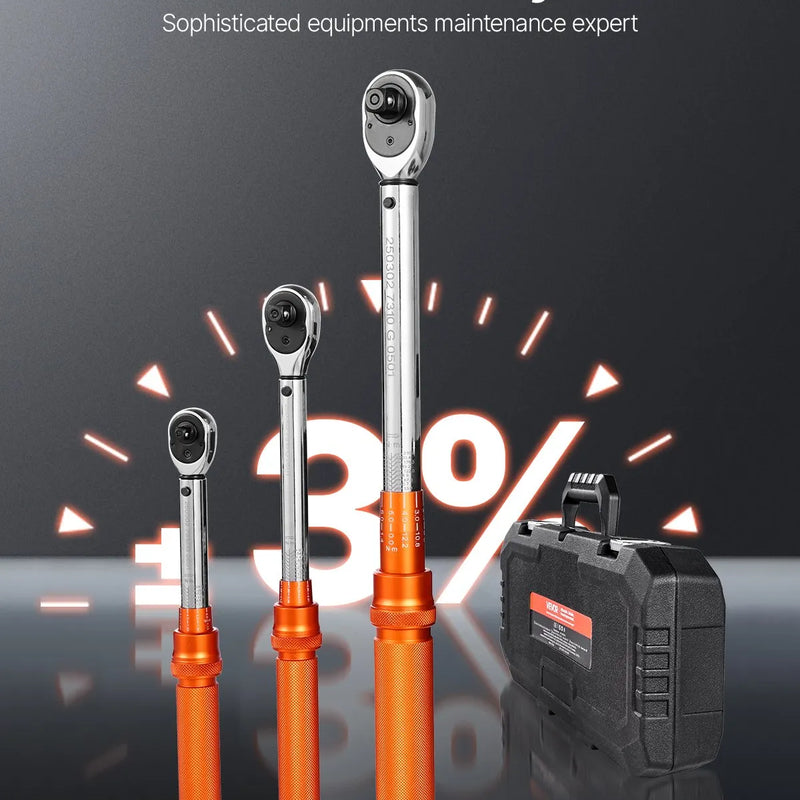 Klikšķa momentatslēgu komplekts, 3 daļas, 6,35 / 9,5 / 12,7 mm, divvirzienu