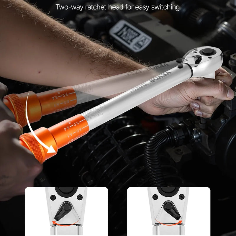 Klikšķa momentatslēgu komplekts, 3 daļas, 6,35 / 9,5 / 12,7 mm, divvirzienu