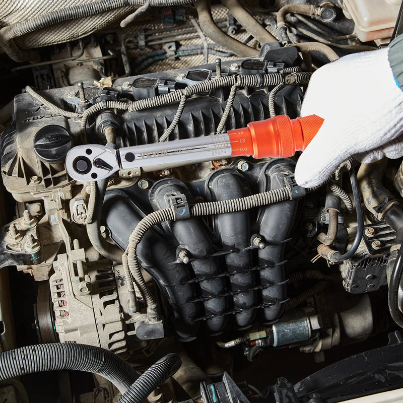 Griezes atslēga 6,35 mm, klikšķa mehānisms, 3-23 Nm, divvirzienu regulējama, ar skalām, adapteriem un pagarinājumu