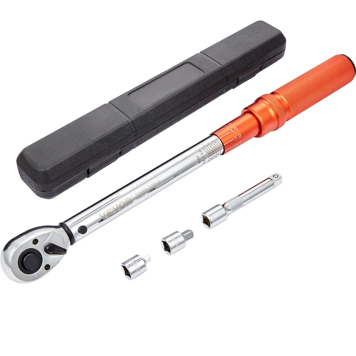 VEVOR Torque Wrench, 1/2" Drive, Adjustable Range 14–204 N·m, Mechanical Click Type Wrench with Bi-directional Operation, Dual Scale Display, Includes Adapters and Extension Bar