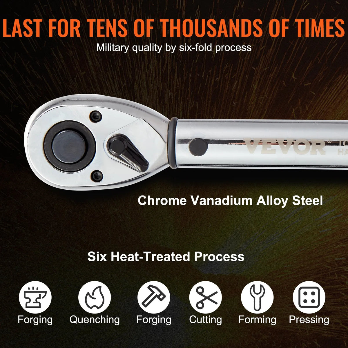VEVOR Torque Wrench, 1/2" Drive, Adjustable Range 14–204 N·m, Mechanical Click Type Wrench with Bi-directional Operation, Dual Scale Display, Includes Adapters and Extension Bar