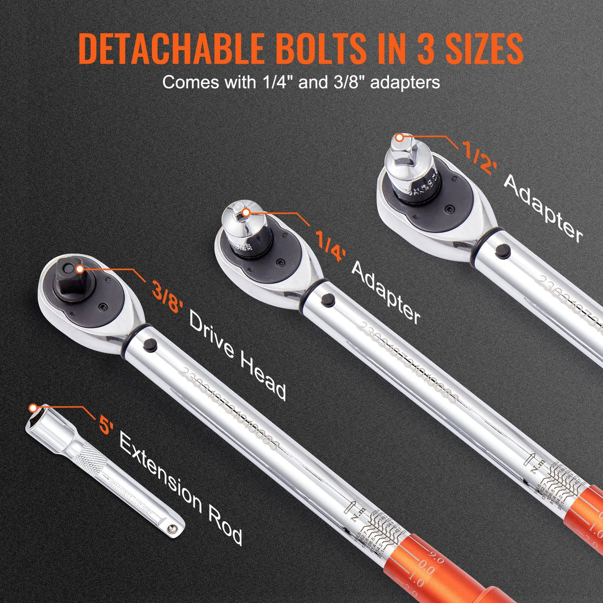 VEVOR Torque Wrench, 1/2" Drive, Adjustable Range 14–204 N·m, Mechanical Click Type Wrench with Bi-directional Operation, Dual Scale Display, Includes Adapters and Extension Bar
