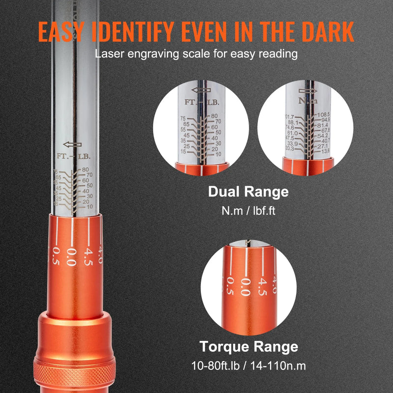 Momentatslēga, 9,5 mm klikšķa tipa, 14–110 Nm, regulējama abos virzienos, komplekts ar uzgaļiem un pagarinātāju