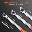 Momentatslēga, 9,5 mm klikšķa tipa, 14–110 Nm, regulējama abos virzienos, komplekts ar uzgaļiem un pagarinātāju